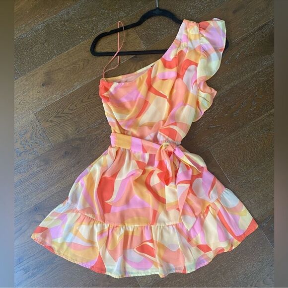 new Aqua Colorful Mini one shoulder Dress - Picture 1 of 4